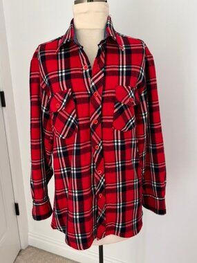 Vintage KMart flannel shirt w/ red and black plaid and prominent button pockets
